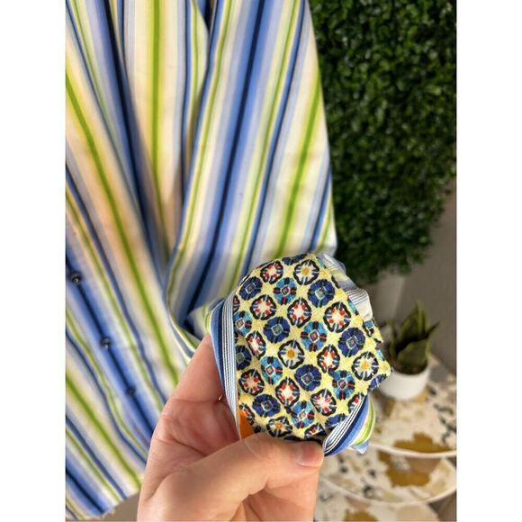 Robert Graham Blue and Green Striped Button Down Long Sleeve Sz Large - Picture 4 of 7